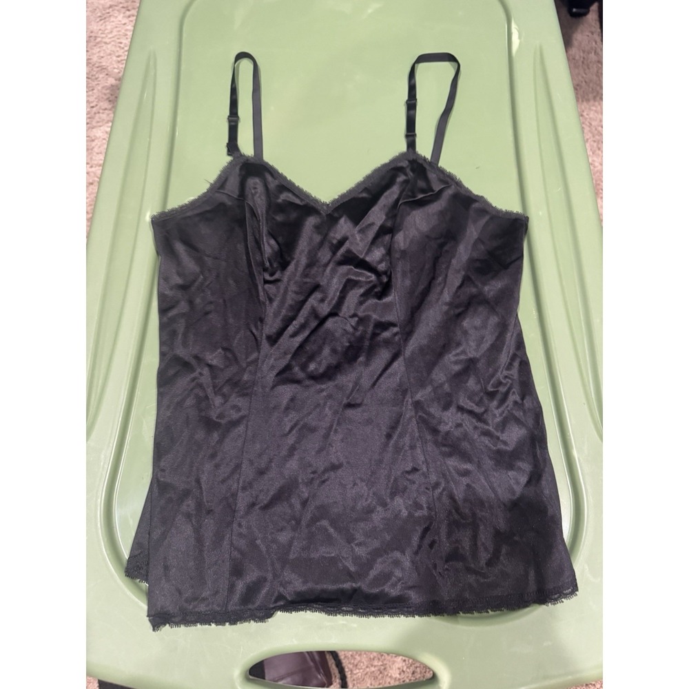 vtg VANITY FAIR SILKY BLACK nylon LACE camisole slip top LINGERIE sz 34/S